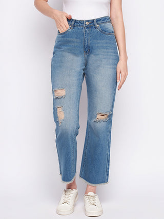 Madame Ripped Mi-Rise Double Wash Flared Jeans
