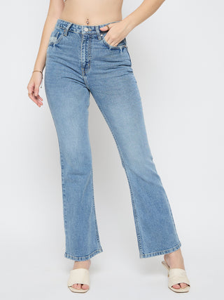 Madame Stone Wash Flared Light Blue Cotton Blend Jeans