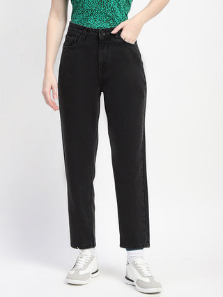 Madame Cotton Solid Black Straight Denim