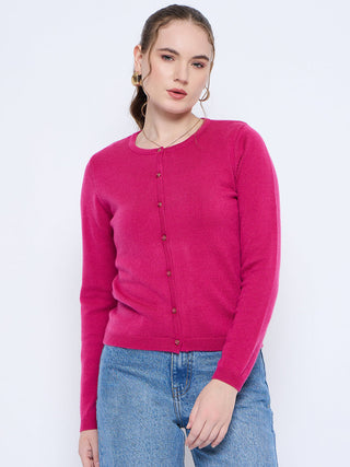 Madame Crew Neck Button Down Fuschia Cardigan