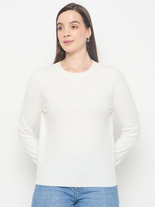 Madame Solid White Pullover Sweater