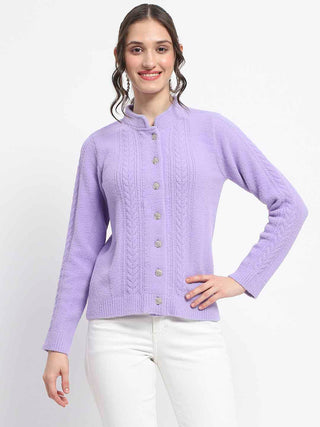 Madame Button Down Cable Knit Solid Lilac Cardigan