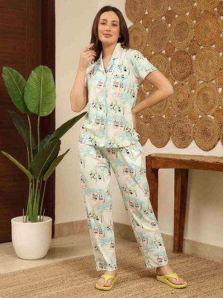 mSECRET All Over Print Top and Bottom Mint Green Night Suit