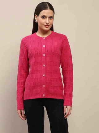 Madame Cable Knit Buttoned Hot Pink Cardigan