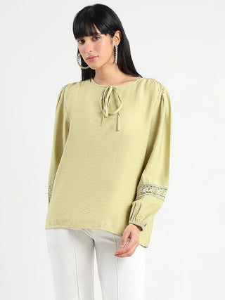 Madame Tie Neck Green Rayon Blend Top