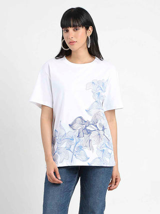 Madame Graphic Print Cord Detailed White Sinker T-Shirt