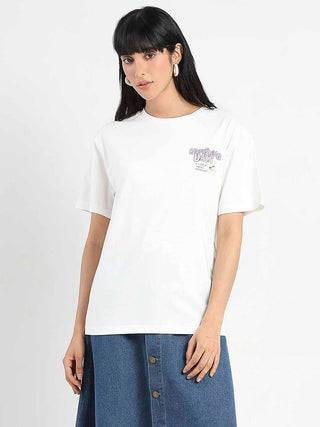 Madame Graphic Printed Round Neck White Sinker T-Shirt
