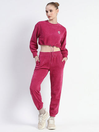 Madame Pink Elasticated Waist Crop Sweatshirt And Bottom Co-Ord Set