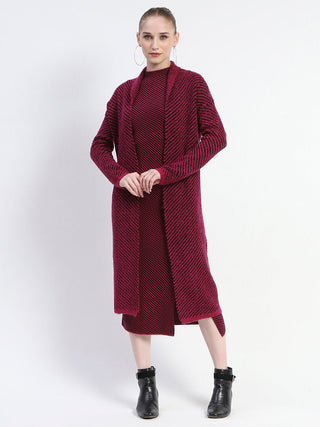 Madame Diagonal Stripe Magenta Shrug And Midi Dress Co-Ord Set