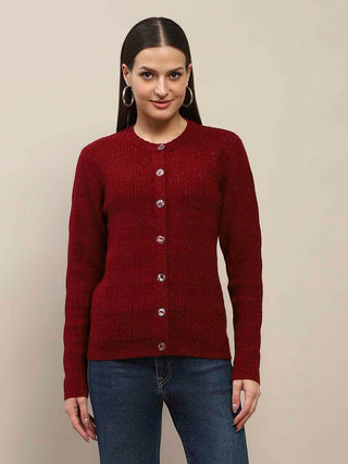 Madame Cable Knit Buttoned Red Cardigan