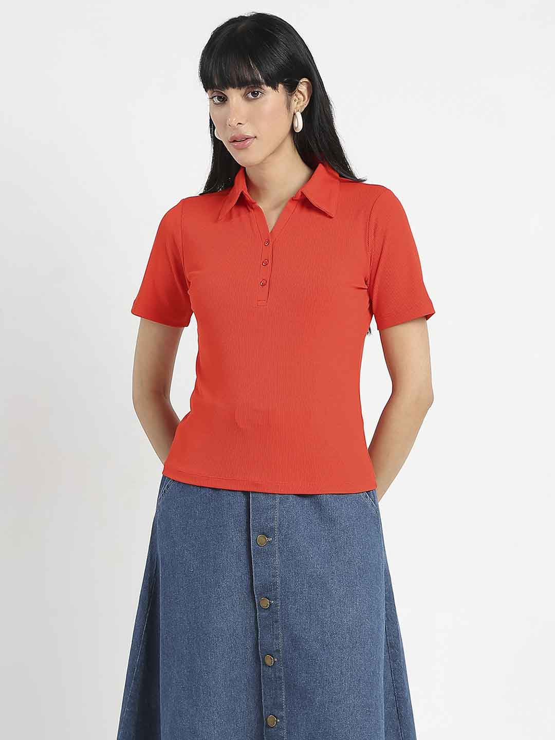 Madame Solid Red Polo Pique T-Shirt color swatch