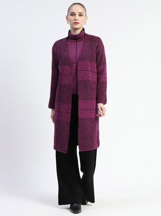 Madame Dark Purple Gingham Print Shrug With Top And Bottom Co-Ord Set