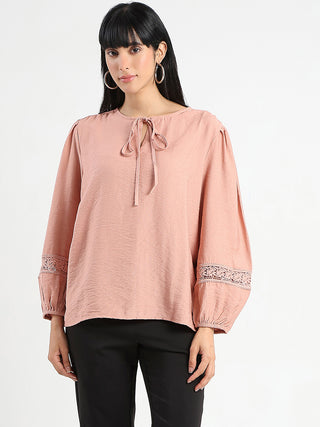 Madame Tie Neck Blush Pink Rayon Blend Top