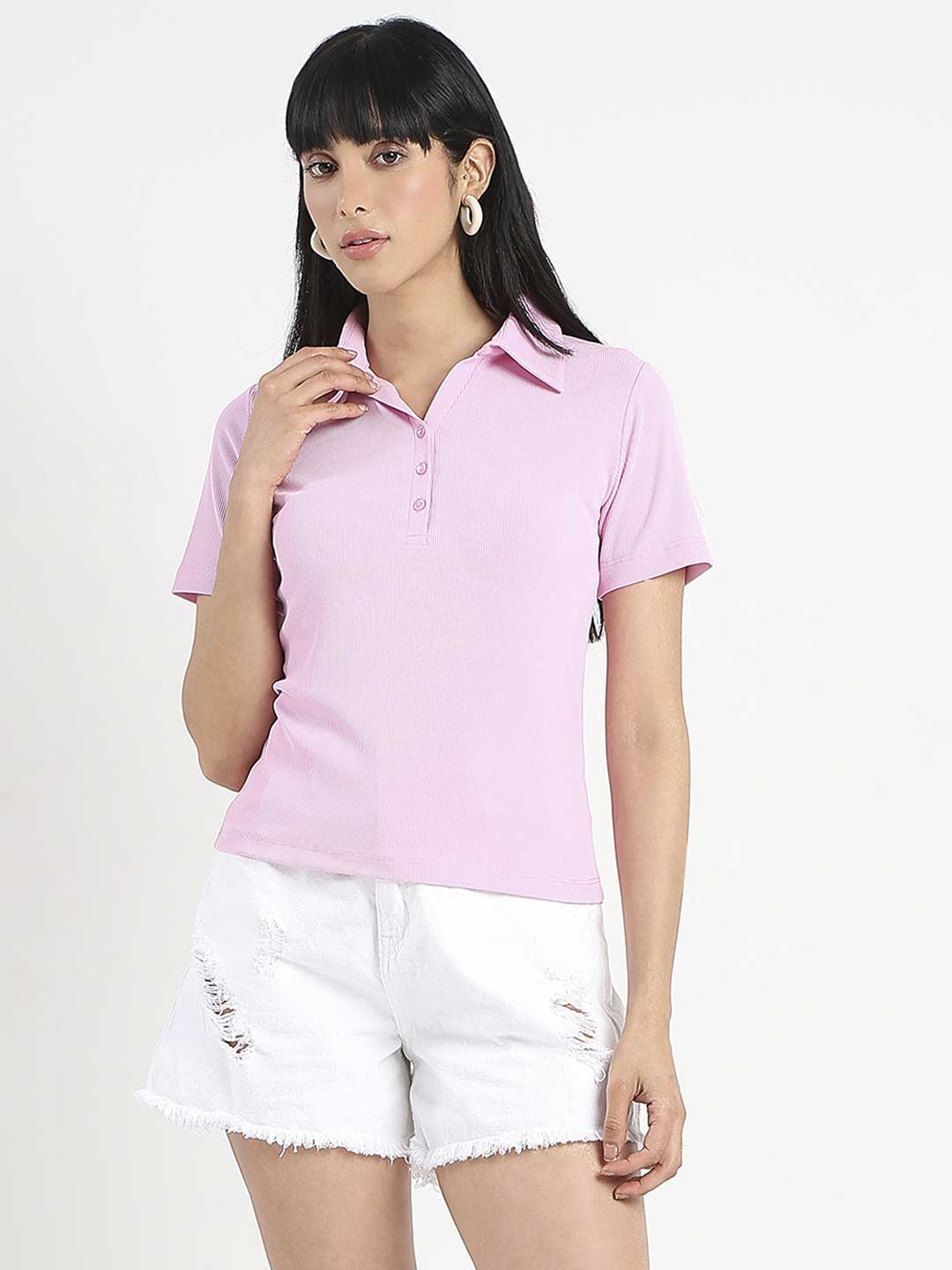 Madame Solid Pink Polo Pique T-Shirt color swatch