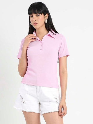 Madame Solid Pink Polo Pique T-Shirt