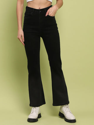 Madame Cotton Blend Black Flared Denim Jeans