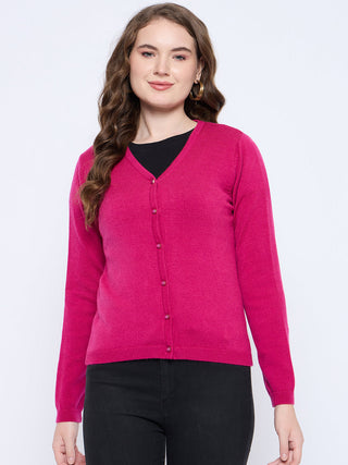 Madame Solid Fuschia Button Down Cardigan