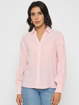 Madame Textured Pink Striped Shirt