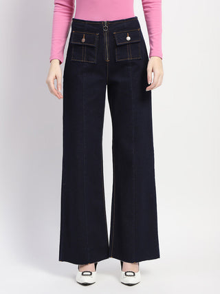 Madame Zipped Flap Patch Flared Carbon Blue Denim