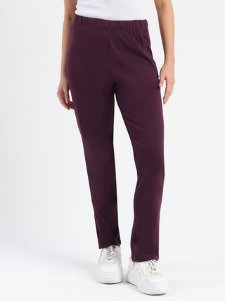 Madame Dark Purple Cotton Blend Track Bottoms