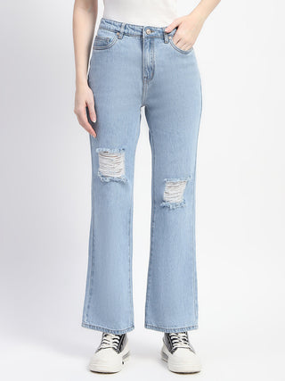 Madame Ice Blue Ripped Flared Denim