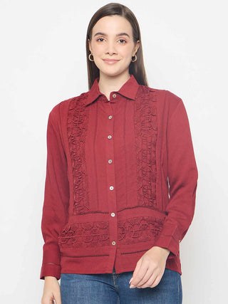 Madame Lace Detailed Rayon Blend Rosewood Shirt