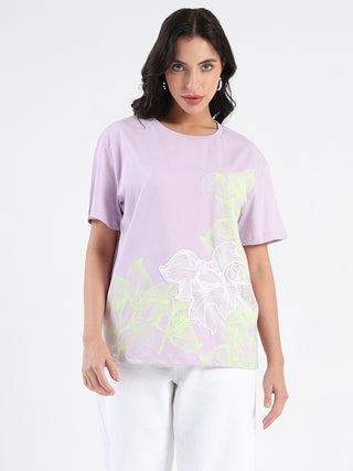 Madame Graphic Print Cord Detailed Lilac Sinker T-Shirt