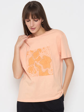 Madame Graphic Print Embellished Peach Sinker Tshirt