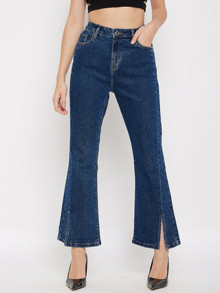 Madame Mid-Rise Front Slit Dark Wash Jeans