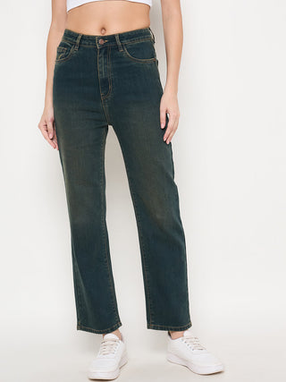 Madame Green Tinted Stone Wash Cotton Blend Denim Jeans