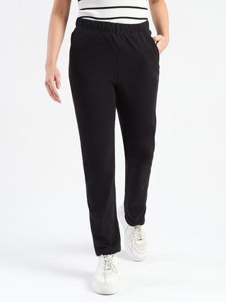 Madame Black Cotton Blend Track Bottoms