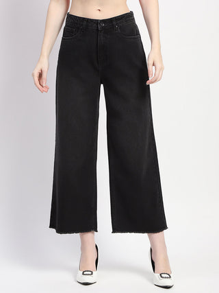 Madame Frayed Hem Black Flared Denim