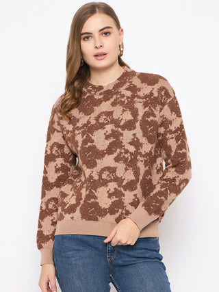 Madame Printed Crew Neck Tan Sweater