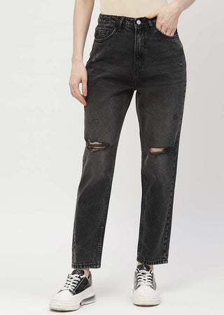 Madame Distressed Black Mom Fit Jeans