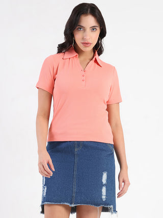 Madame  Solid Carrot Polo Pique T-shirt