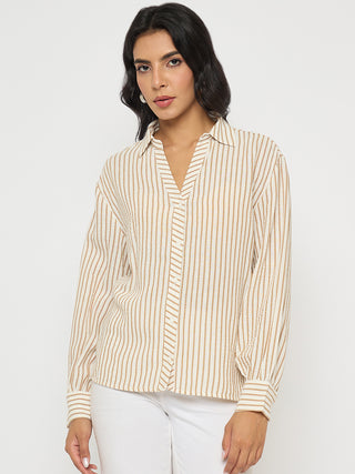 Madame Textured Brown Striped Shirt