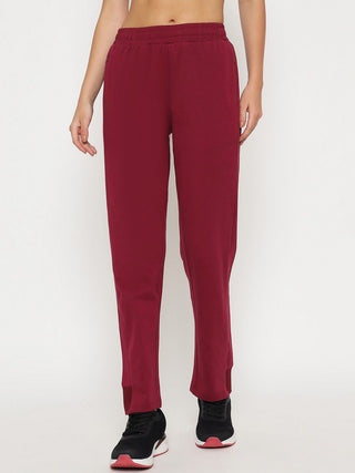 mSECRET Straight Fit Wine Red Cotton Blend Track Bottom