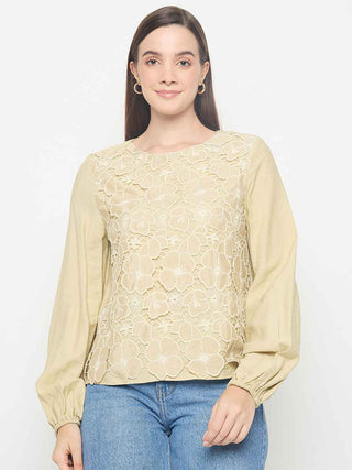 Madame Lace Floral Overlay Lemon Green Top