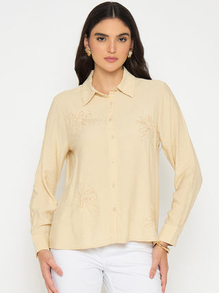 Madame Embellished Beige Rayon Blend Shirt