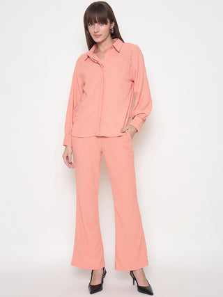 Madame Embroidered Shirt with Crop Tank and Wide-Leg Pants Three Piece Orange Co-ord Set