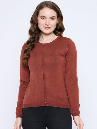Madame Crew Neck Button Down Rust Red Cardigan