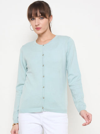 Madame Crew Neck Button Down Mint Green Cardigan