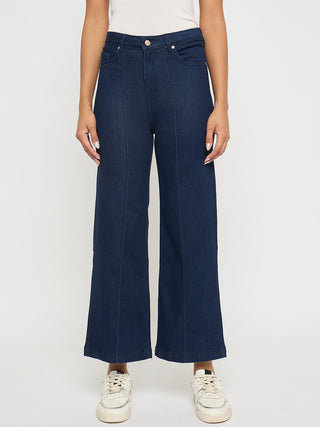 Madame Stone Wash Cotton Blend Dark Blue Flared Jeans