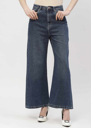 Madame Light Washed Dark Blue Wide Leg Jeans