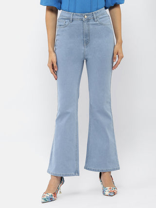 Madame Solid Light Blue Flared Jeans