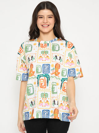 Madame All Over Graphic Print White T-shirt