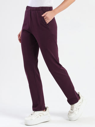 Madame Dark Purple Cotton Blend Track Bottoms