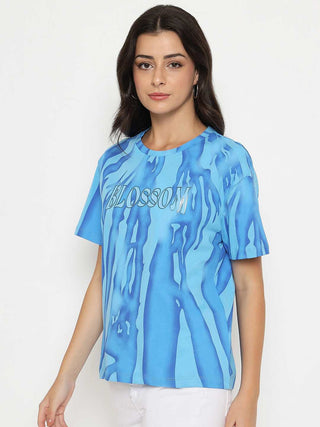 Madame Typography Print Half Sleeve Air Force Cotton T-shirt