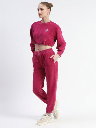 Madame Pink Elasticated Waist Crop Sweatshirt And Bottom Co-Ord Set