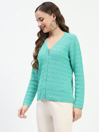 Madame Ribbed Knit Sea Green Button-Up Cardigan
